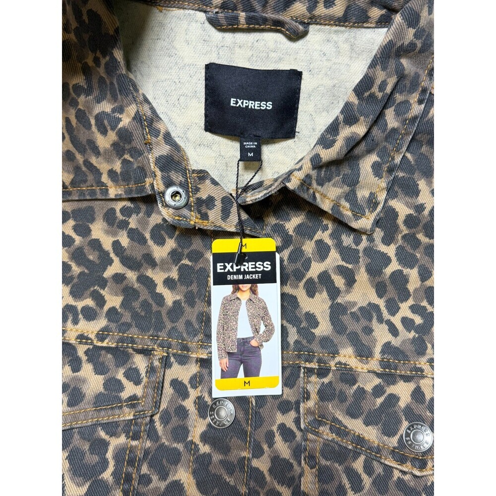 Express Lightweight Leopard Print Classic Denim Jacket Women's Medium Multicolor - Picture 5 of 8